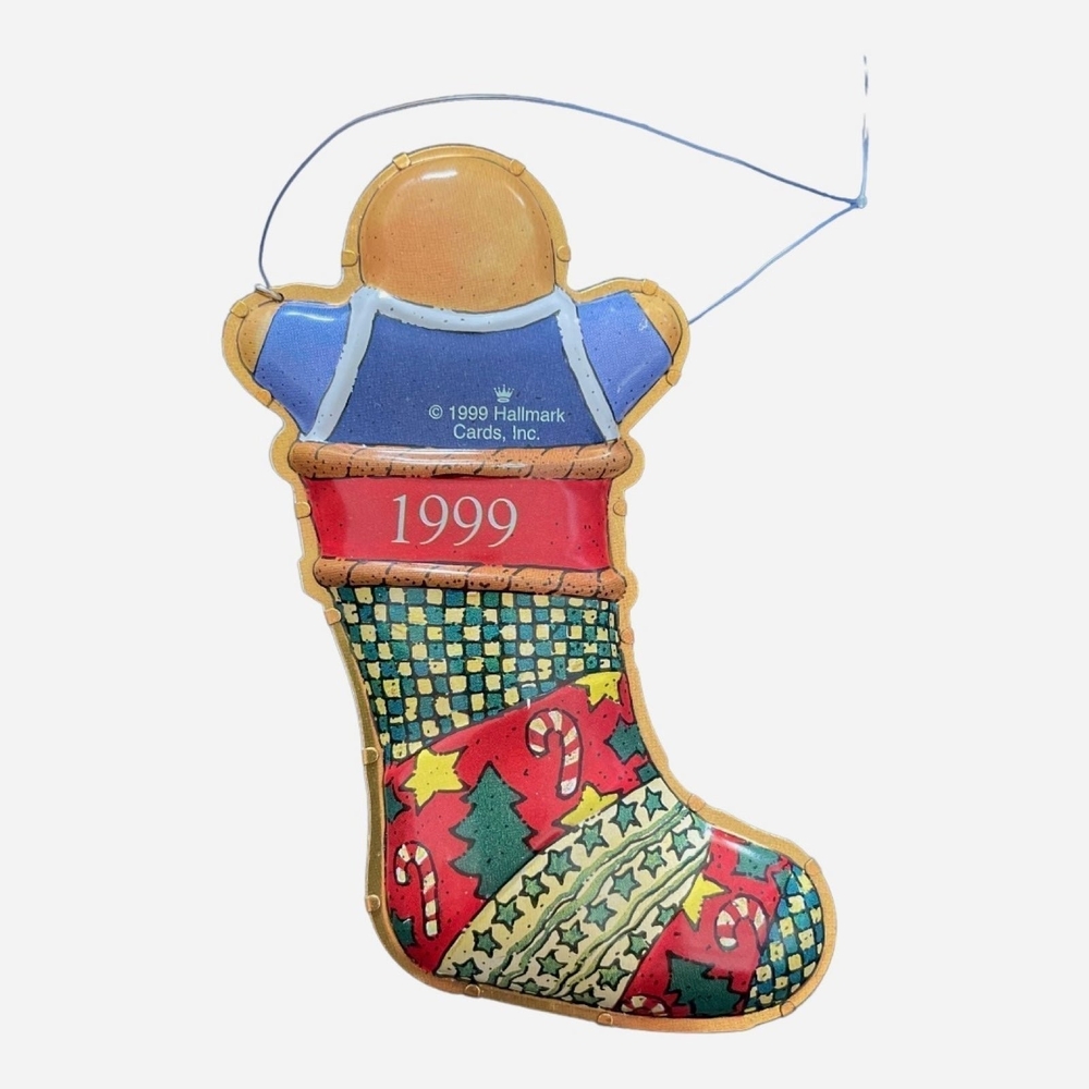Vintage 1999 Hallmark Dad Santa Stocking Tin Christmas Ornament Xmas - Picture 2 of 2